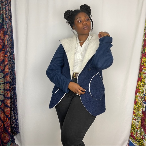 Parka Style Oversized Navy Blue Sweater - Picture 1 of 4